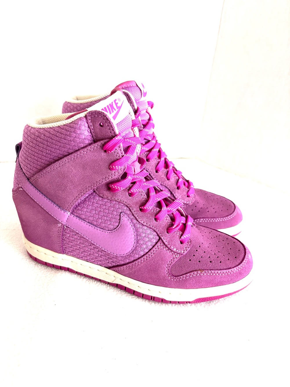 Rare 2013 Nike Retro Pink Dunk Sky Hi Essential Leather Hidden Wedge Sneakers(7)